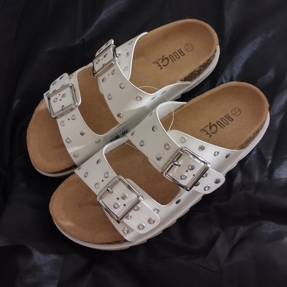 Studded Double Strap White Sandals - Picture 4 of 6
